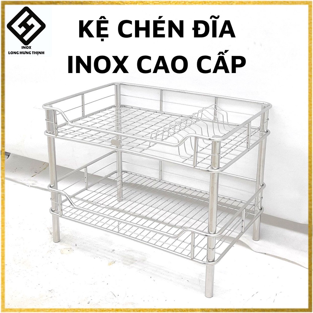 Kệ chén đĩa INOX cao cấp 2 tầng có sóng đĩa, kệ nhà bếp INOX sáng bóng, cứng cáp, chắc chắn.
