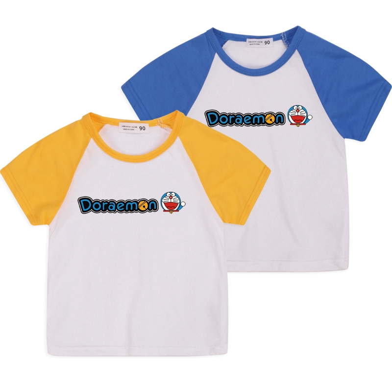 Áo Thun Cotton Tay Ngắn In Hình Doraemon 6 Màu Lựa Chọn Cho Bé