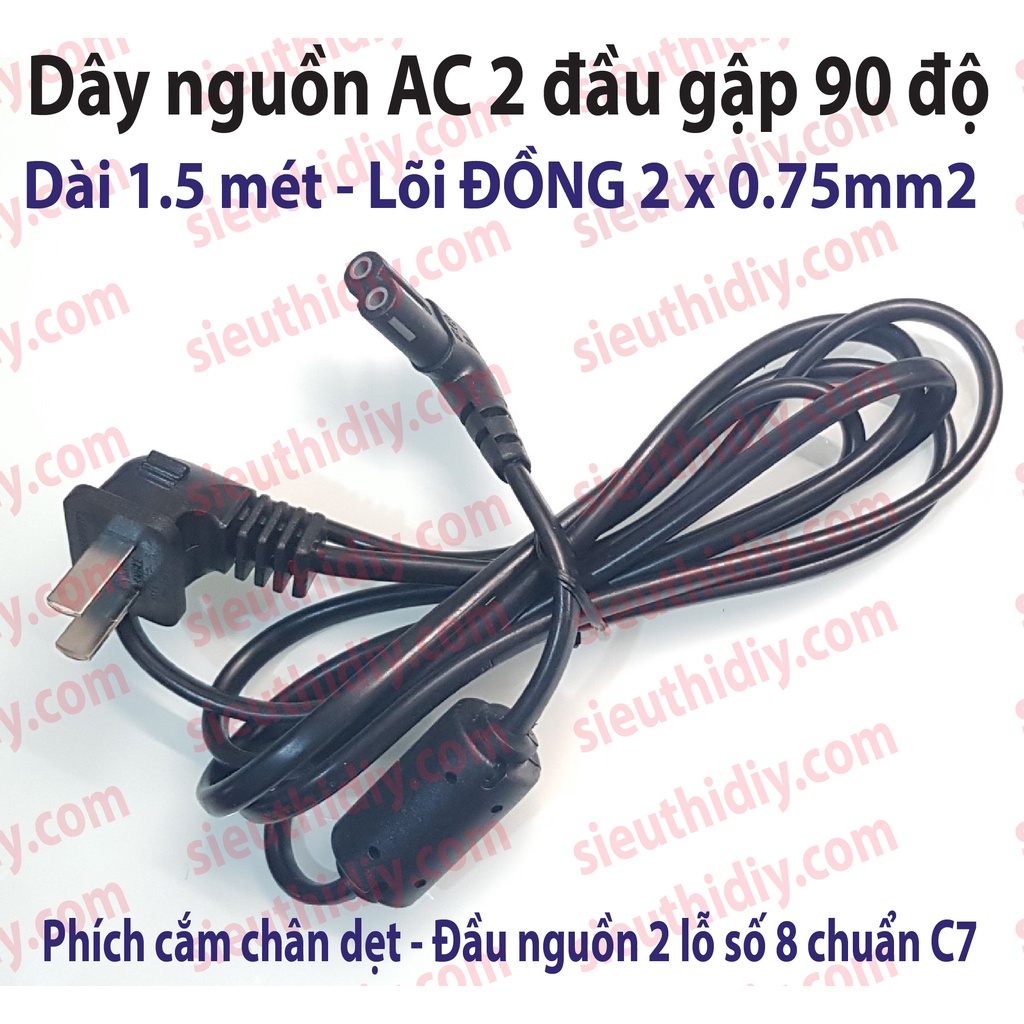 Dây nguồn AC phích gập 2 đầu 90 độ - chống nhiễu