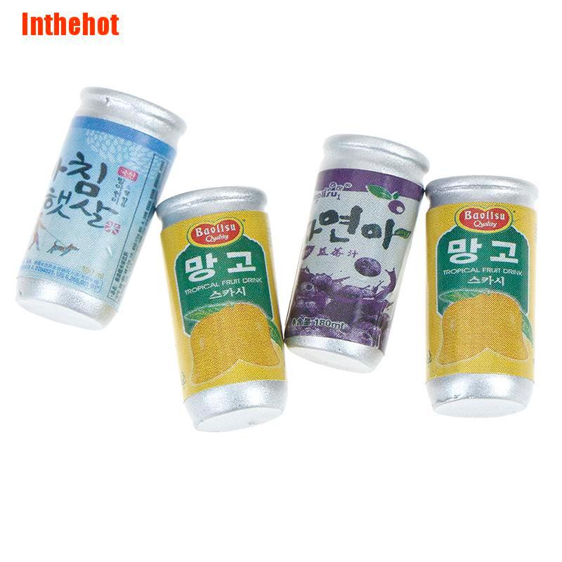 Set 4 mô hình lon nước mini tỉ lệ 1: 12 trang trí nhà búp bê
