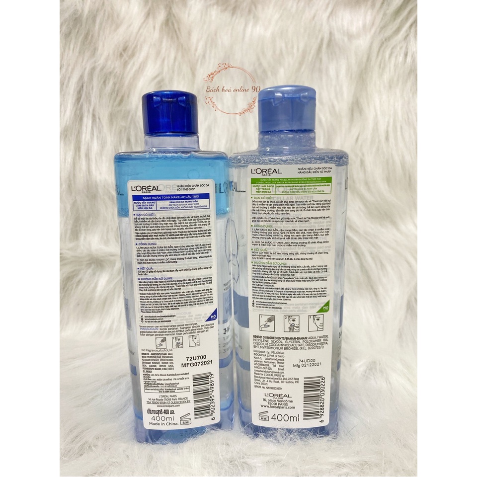 Nước Tẩy Trang Loreal 400ml L'Oreal 3 In 1 tươi mát dành cho da nhậy cảm