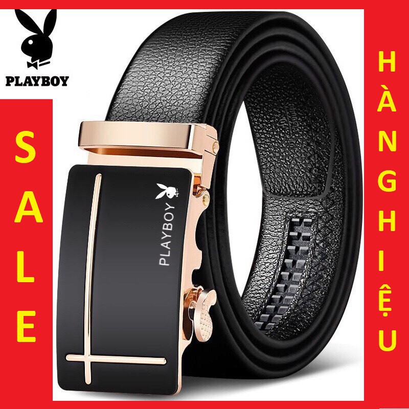 Thắt Lưng Nam Chính Hãng PLAYBOY Khóa Tự Động Cao Cấp Dây Nịt Thắt Lưng Da Bò 100% Mạ Bạc Nam Tính GG-cK8863