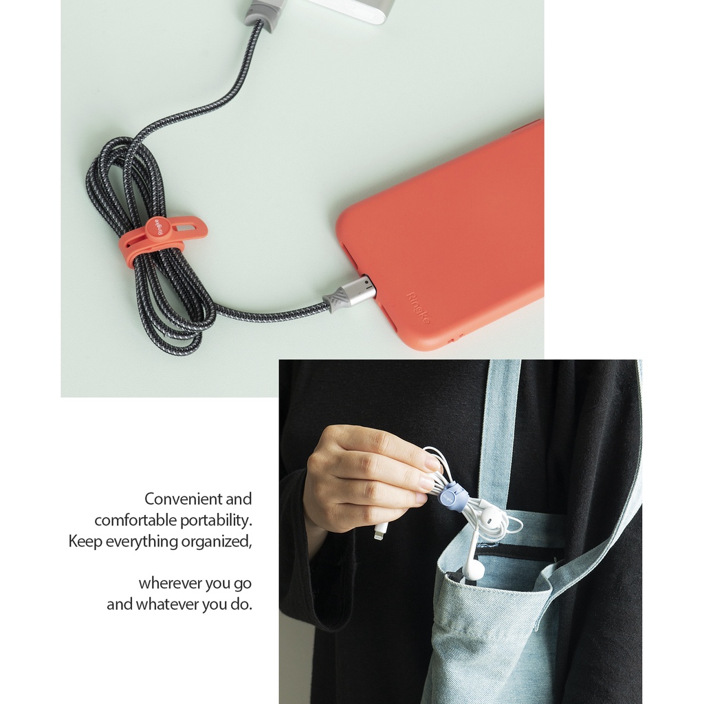 Ringke Cable Tie Silicone 15 gói Quản lý dây đeo có thể tái sử dụng cho cáp