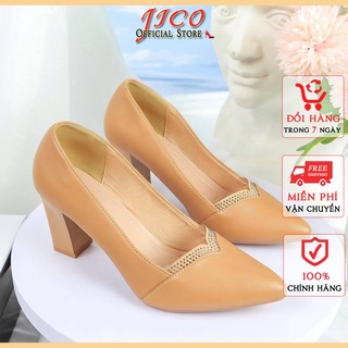 GIÀY CAO GÓT JICO TIM ĐÁ MÀU NUDE CAO 7cm - [ J4472 ]