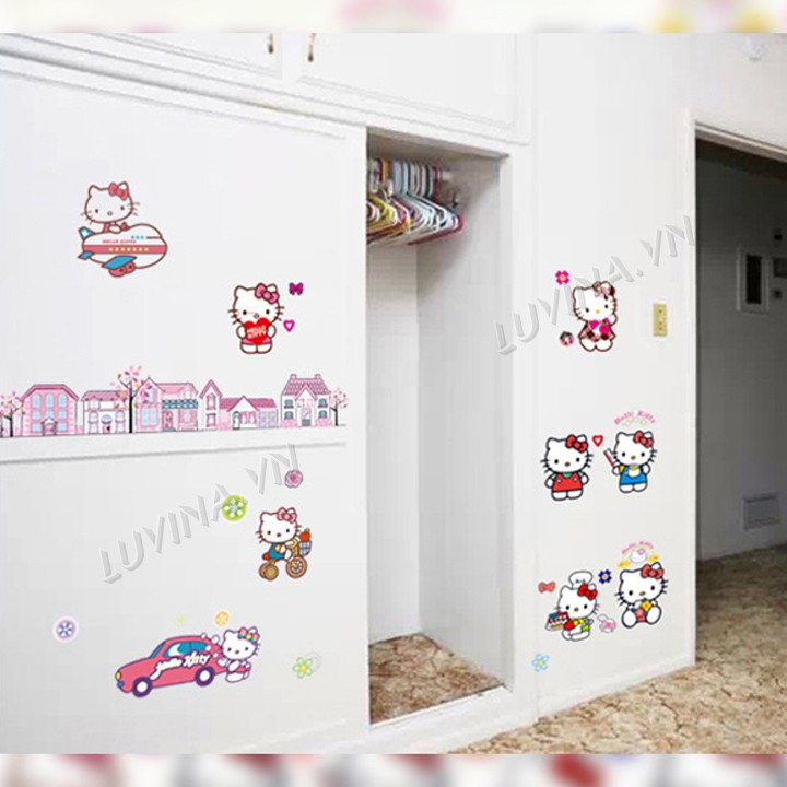 [RẺ VÔ ĐỊCH]-[ĐƠN 200K CÓ QUÀ TẶNG]-Decal trang trí lớp mầm non,phòng ngủ cho bé-Thành phố kitty -[GIAO TRONG NGÀY]