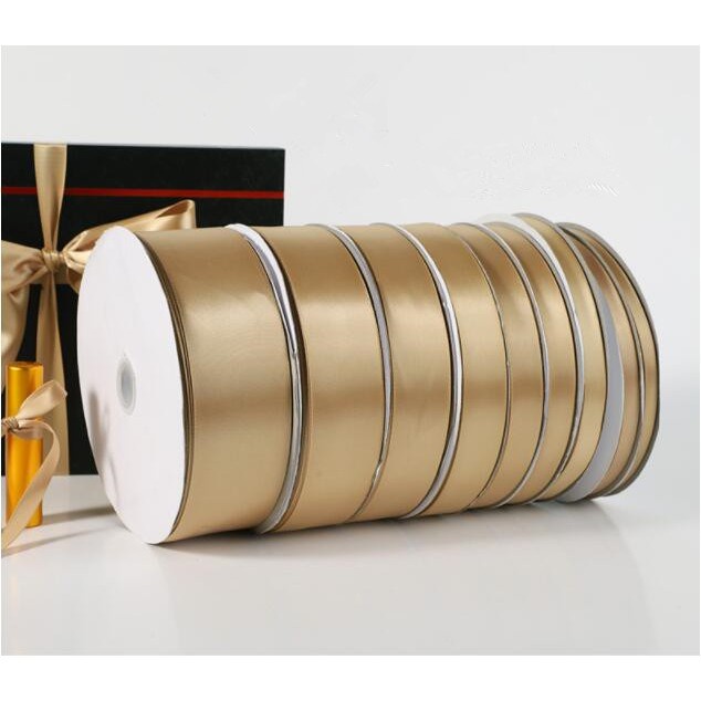 Cuộn Dây Ruy Băng 22M Màu Vàng Champagne Dùng Trang Trí Gói Quà