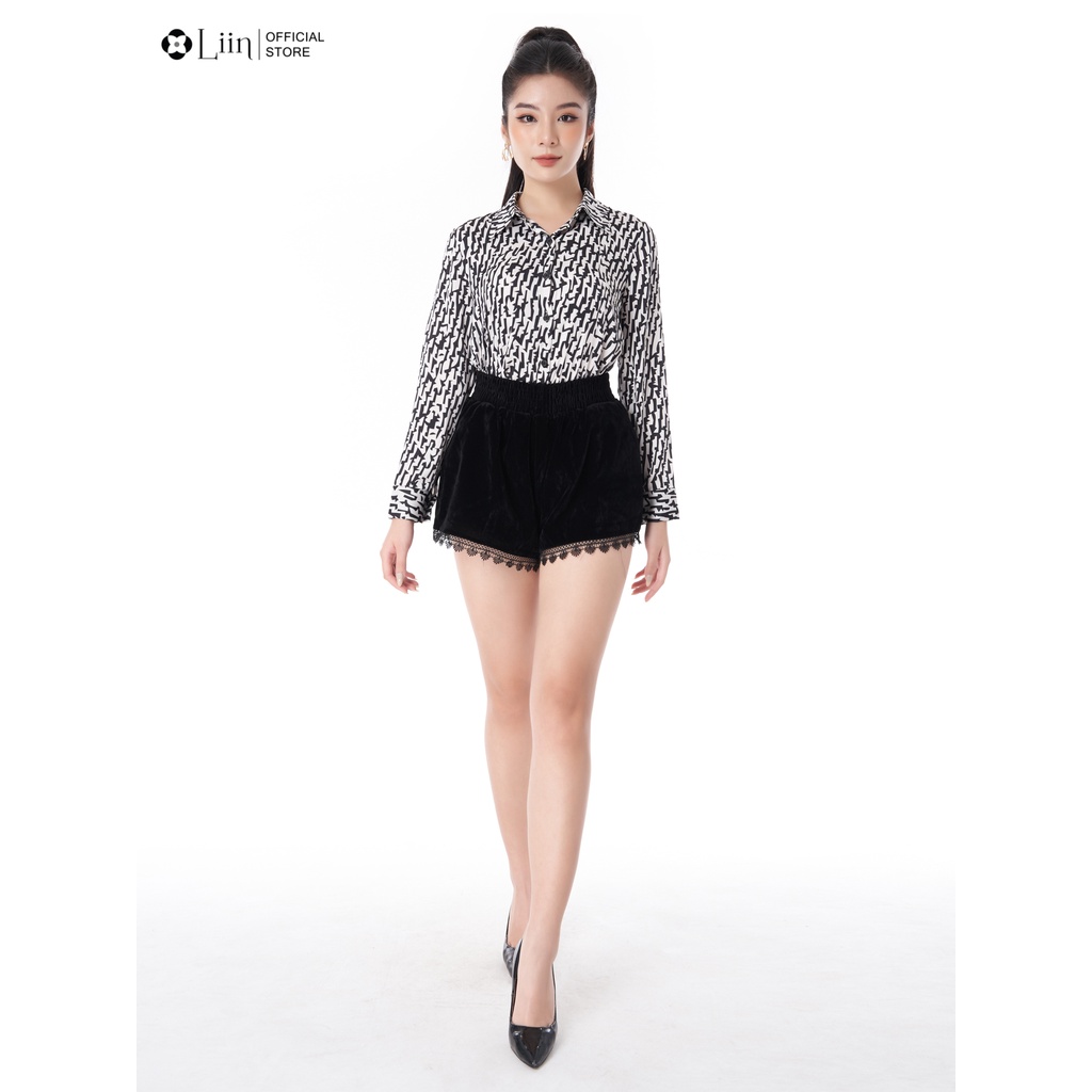 Quần short nữ linbi màu đen viền cạp chun mặc co giãn nhẹ, vận động thoải mái liin clothing Q3628