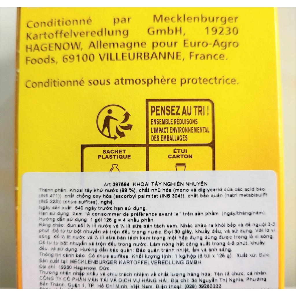 [HỘP 1KG (8 túi x 125g)] BỘT KHOAI TÂY NGHIỀN NHUYỄN [Germany] CSN Mashed Potato