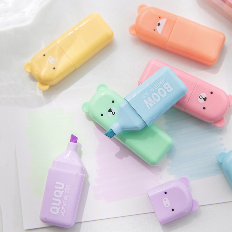 Set 4 / 6 Phấn Bắt Sáng Mini Màu Macaron Họa Tiết Gấu Hoạt Hình Dễ Thương