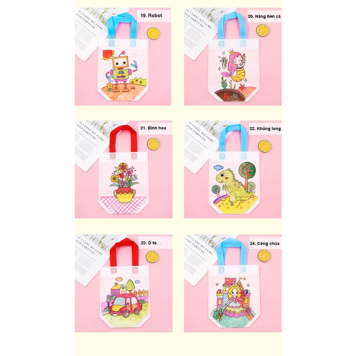 Combo đầy đủ 20 túi vải vẽ, tô màu cho bé