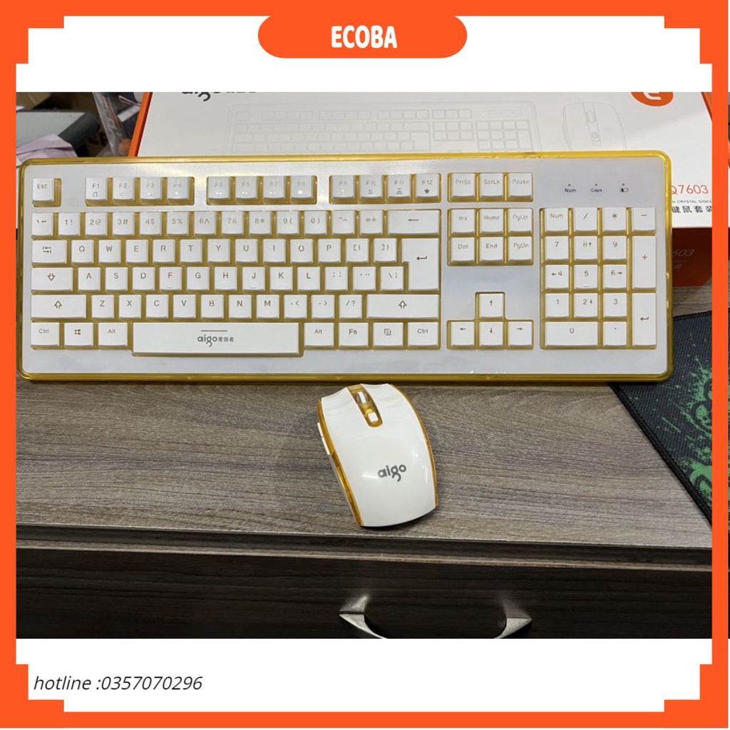 Combo bàn phím chuột Aigo không dây WQ 7602/7603 có tặng kèm pin,bảo hành 6 tháng ECOBA