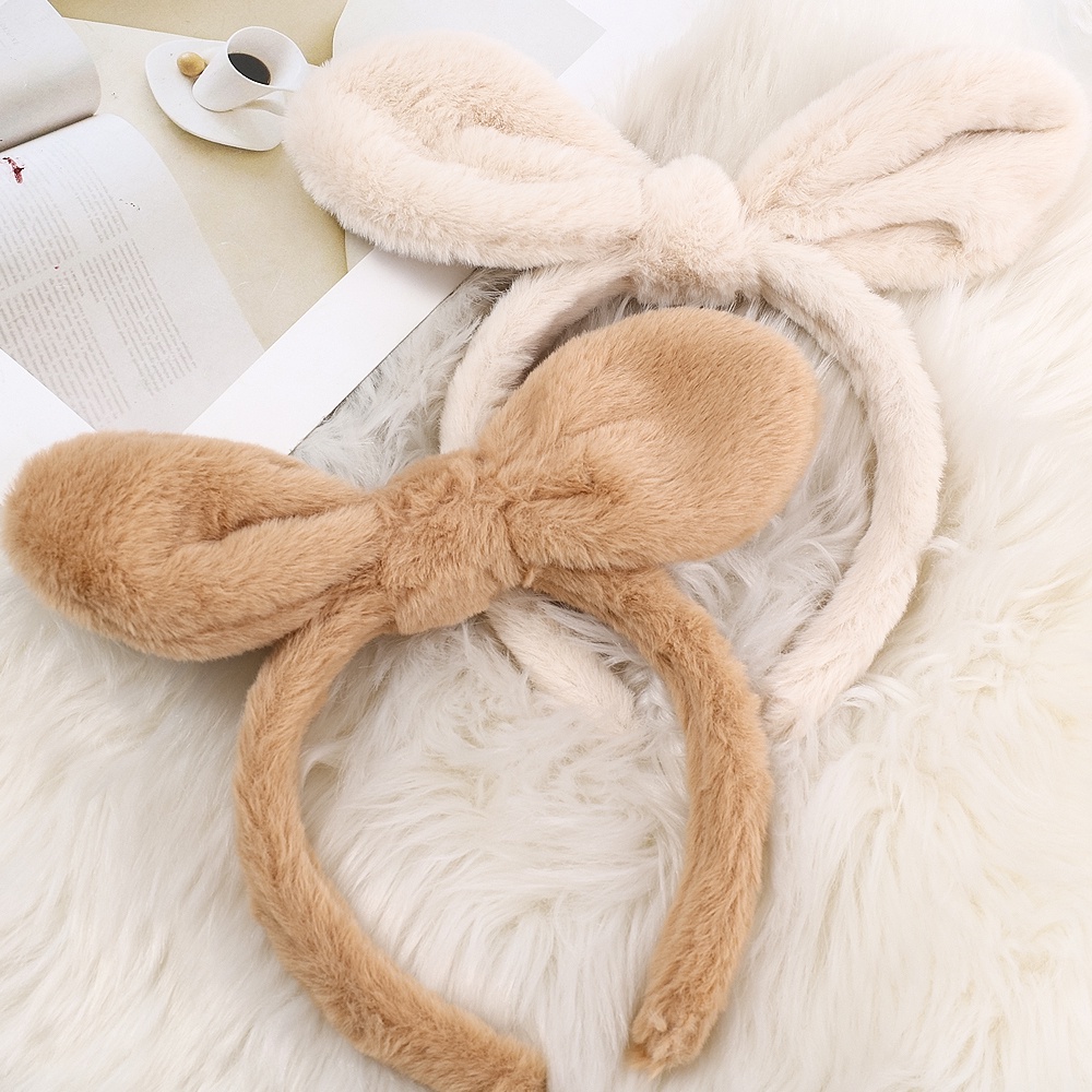Băng Đô Tai Thỏ Phối Lông Mềm Mại Dễ Thương Cho Nữ