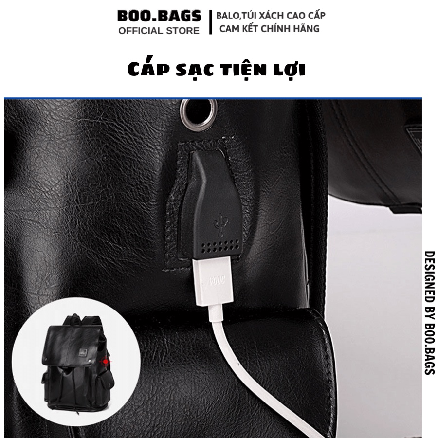 Balo Da Nam - Nữ Đi Học, Balo Size Lớn Nắp Gập Nam Nữ Dây Rút Laptop Boobags Boo005