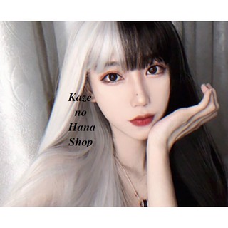 Wig tóc giả mix đen trắng cosplay lolita có săn