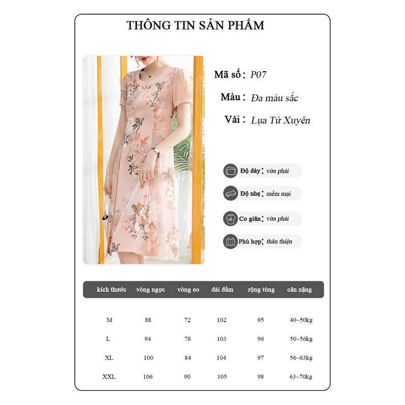 Váy trung niên in hoa sang trong cho mẹ bigsize dự tiệc thiết kế dáng xoè cao cấp P12 - WB WOMAN &amp; BEAUTY