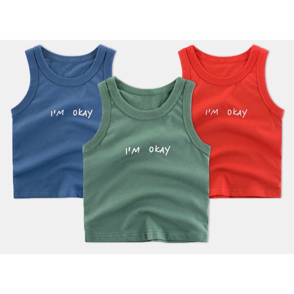 ÁO BA LỖ I'M OKAY CHẤT THUN GÂN 100% COTTON CHO BÉ