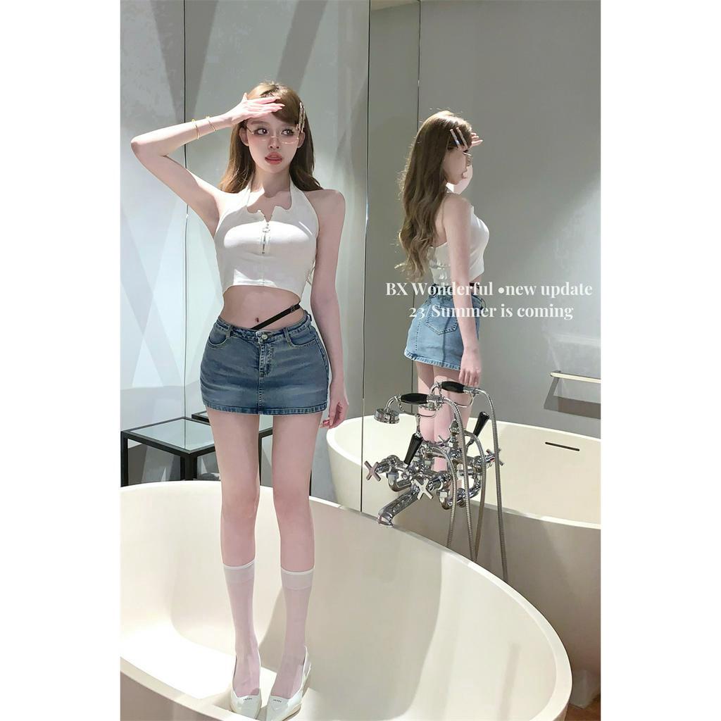 QADCOL Chân váy jean Lưng Cao Ôm Dáng Phong Cách Retro Thời Trang Mùa Hè Cho Nữ