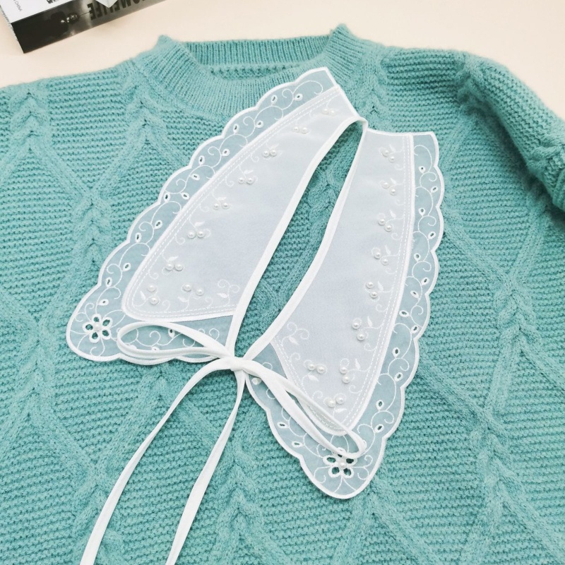 Cổ Áo Sơ Mi Giả Thêu Hoa Phối Ren Có Thể Tháo Rời Thời Trang Cho Nữ