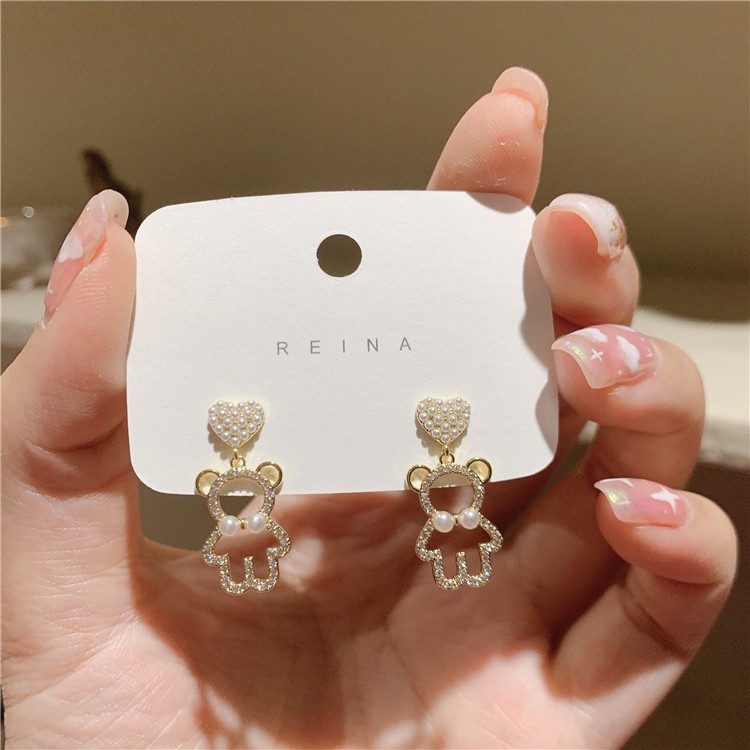 Bông Tai Hình Trái Tim Đính Đá Lấp Lánh Dễ Thương Phong Cách Hàn Quốc Cho Nữ