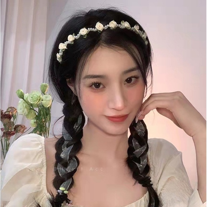 Băng Đô Đính Ngọc Trai Và Nơ Sang Trọng Phong Cách Retro