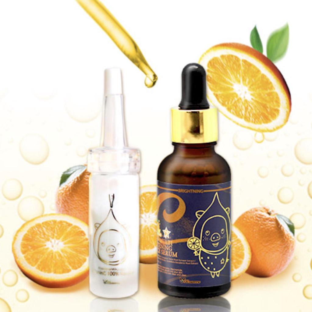 Tinh Chất Vitamin C 30ml + Phấn Phủ 12g Se Khít Lỗ Chân Lông Bổ Sung Collagen ,CF Nest 97% Chất Lượng Cao