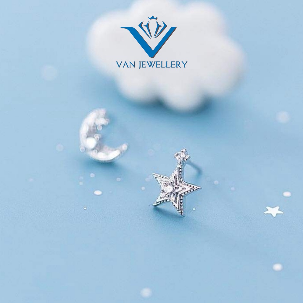 Khuyên tai bạc Khuyên trắng sao 3D lấp lánh