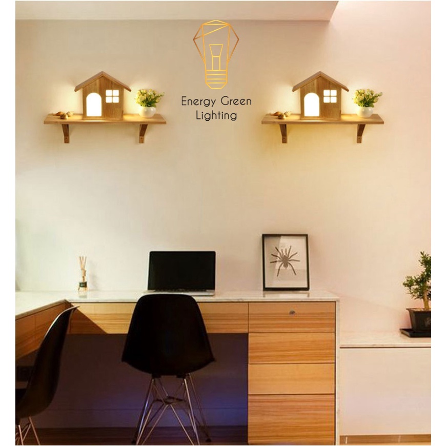 Đèn Tường Kệ Gỗ Energy Green Lighting Hình Ngôi Nhà DT-B0042 Kiểu Dáng Hiện Đại - Trang Trí Căn Phòng