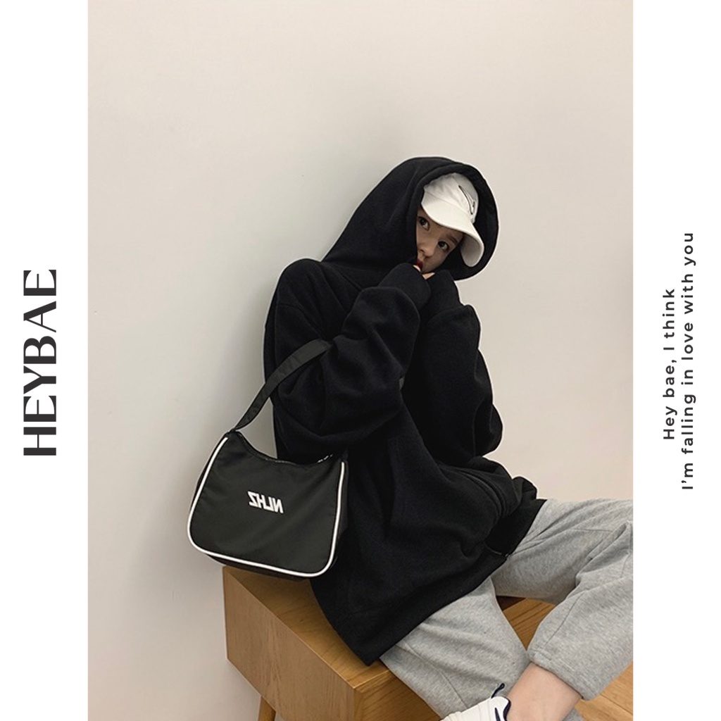 Áo khoác hoodie nỉ unisex cơ bản Homie HEYBAE trơn oversize dài tay có mũ 2 màu đen xám áo khoác mùa đông AK014 | BigBuy360 - bigbuy360.vn