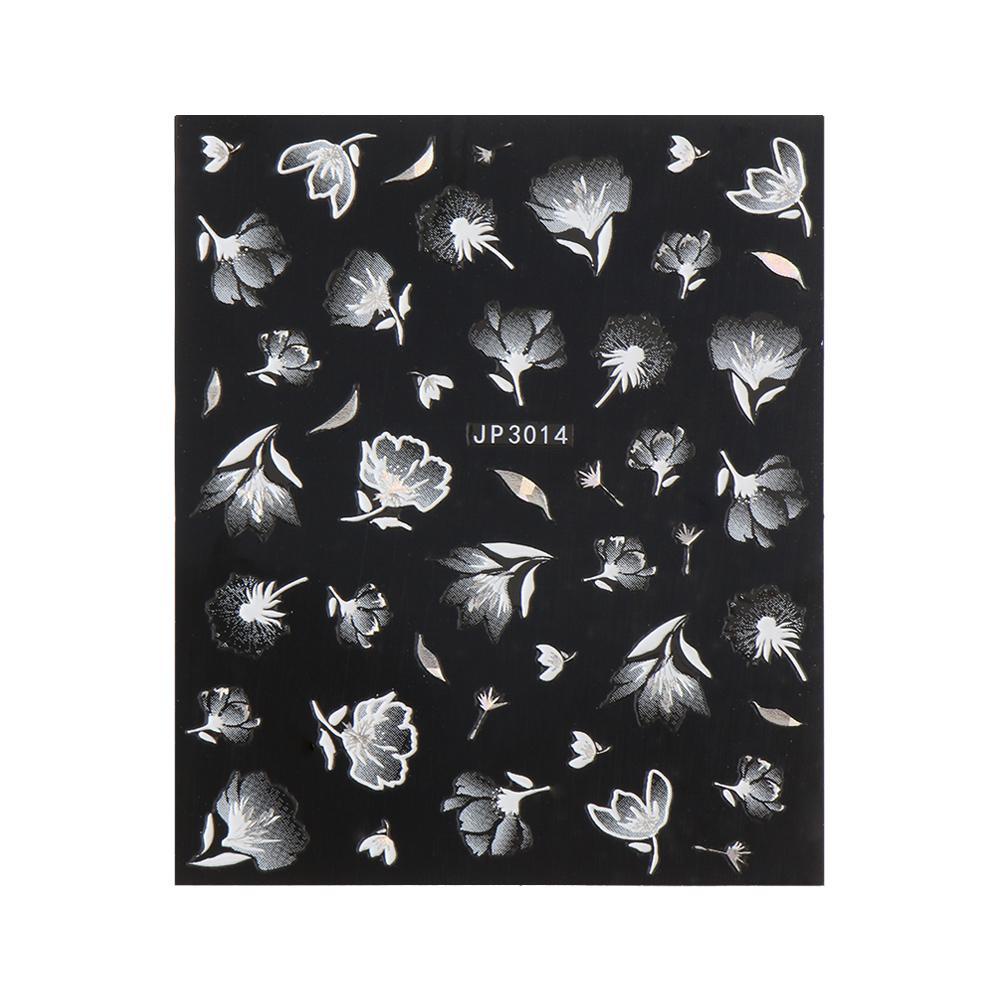 Miếng Dán Trang Trí Móng Tay Họa Tiết Hoa Tuyết 3D Màu Trắng Đen
