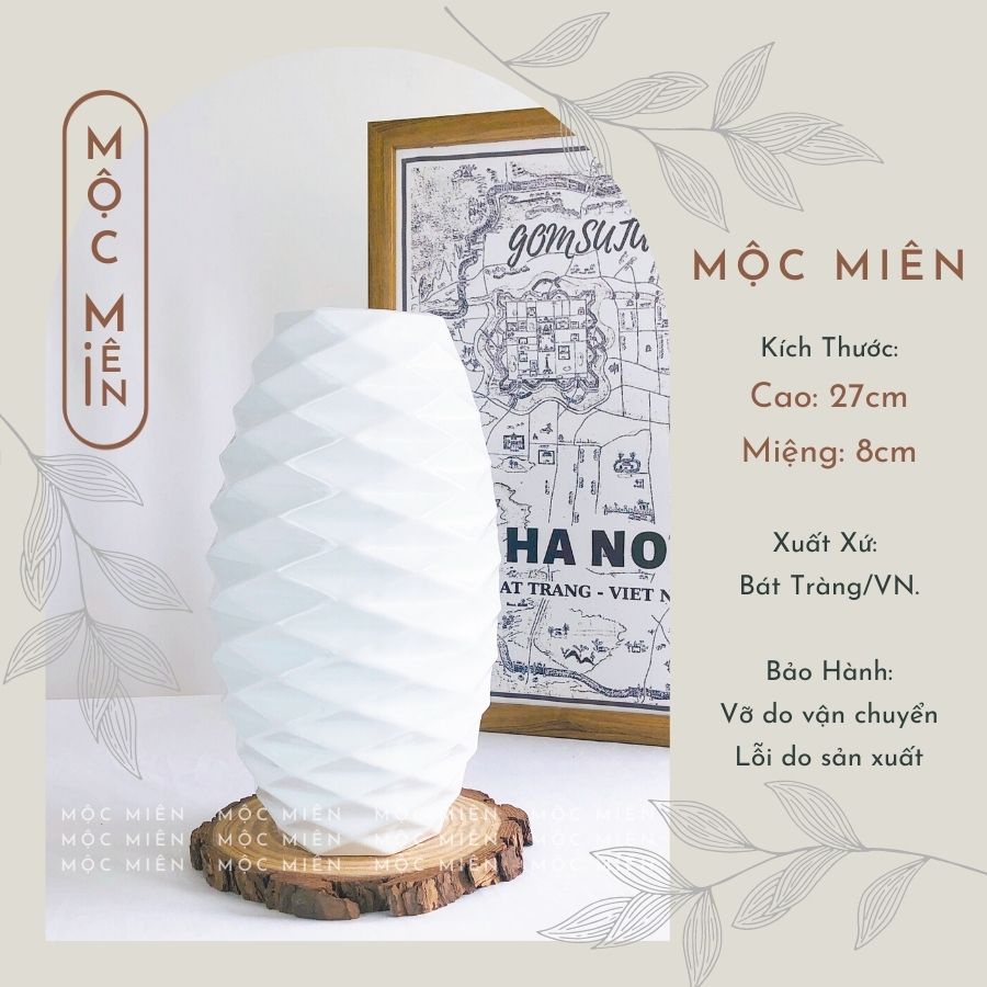 Bình gốm men Trắng lọ hoa decor trang trí nhiều mẫu. Mộc Miện, gốm sứ bát tràng