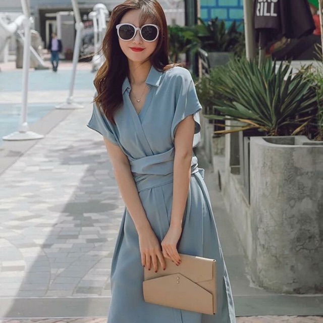 [Mã FATHANG5 giảm 10K đơn 50K] Đầm sm xám xanh buộc eo (kèm hình thật) | BigBuy360 - bigbuy360.vn