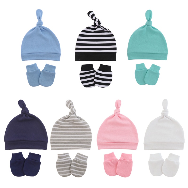 Bộ Nón + Găng Tay + Mũ Beanie Ấm Áp Chống Trầy Xước Cho Bé Sơ Sinh