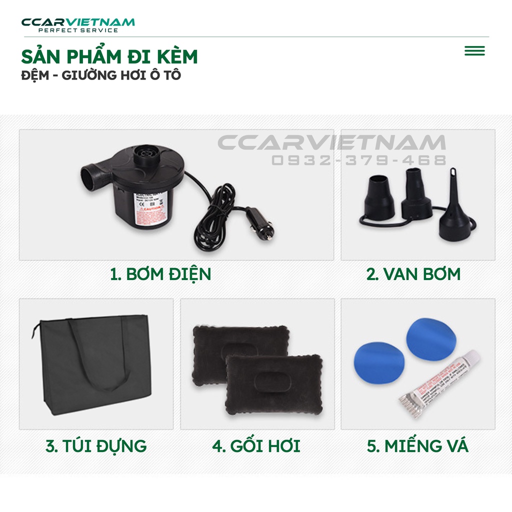 Đệm Hơi Xe Ô Tô 4, 5, 7 Chỗ Vải Oxford Mặt Nhung - Nệm Bơm Hơi Cho Gia Đình Picnic, Dã Ngoại