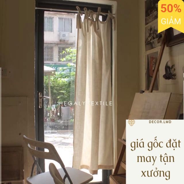 Rèm cửa sổ màu be dạng buộc dây vintage, rèm vải linen buộc nơ xinh xắn trang trí phòng ngủ, quán cafe