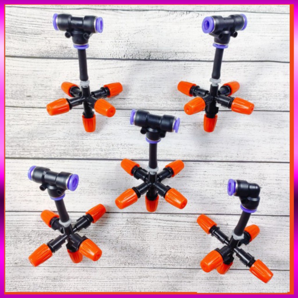 15m dây + 5 Béc phun sương 5 tia nhựa, kết nối nhanh ống 8mm, dùng tưới cây, tưới lan