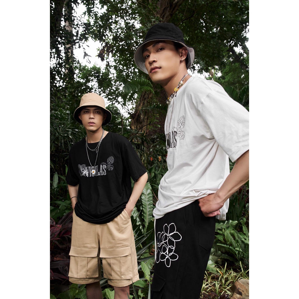 Áo thun Unisex thêu họa tiết VICOLAS vải cotton thoáng mát co giãn trắng đen - VICOLAS T-SHIRT