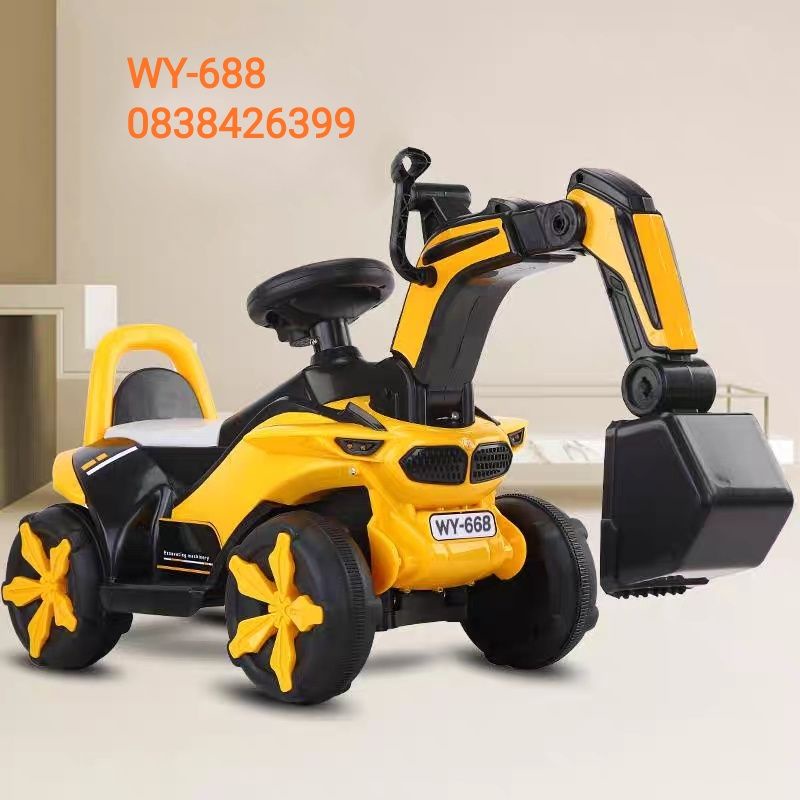 (Loại to đẹp)Xe cẩu điện ,xe cẩu chòi chân WANYU 688 cho bé có đèn nhạc nút tiến lùi