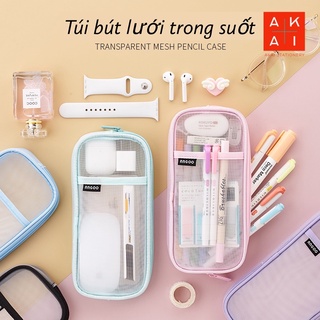 Túi bút Angoo trong suốt , hộp bút phong cách Nhật bản 8 màu dễ thương phụ kiện văn phòng phẩm chất liệu lưới