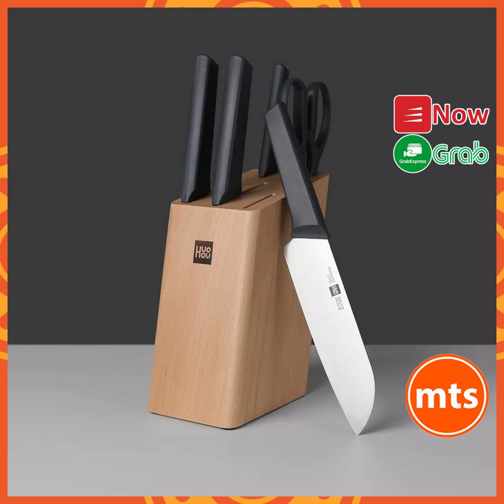 Bộ dao làm bếp 6 món Xiaomi HUOHOU thép không gỉ siêu sắc tiện lợi bền bỉ - Minh Tín Shop