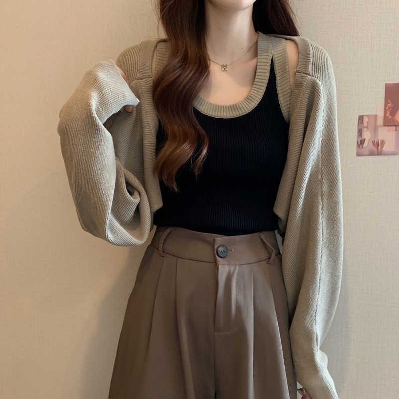 Set 2 áo ZHELIHANGFEI dệt kim lưng cao phong cách quyến rũ