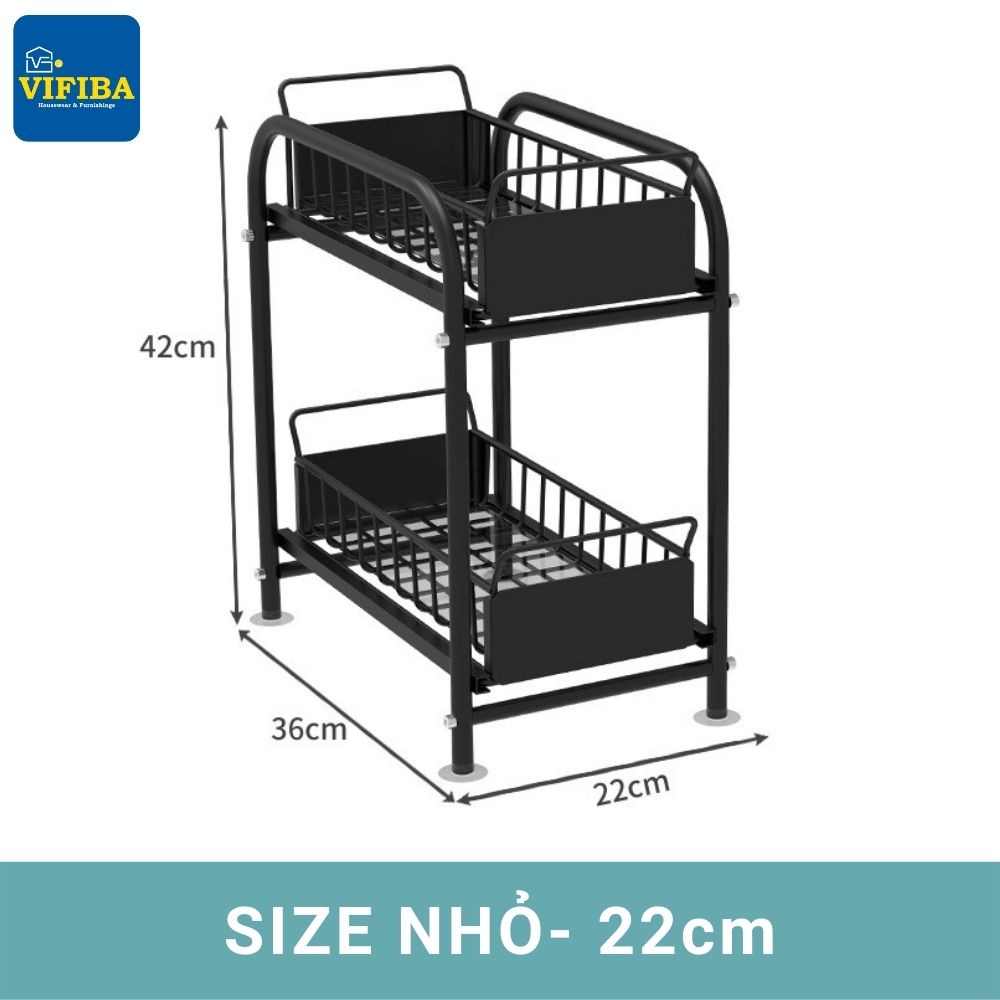 Kệ gia vị trượt đa năng VIFIBA Dạng ngăn kéo 42x36x28,5cm Thép carbon chống gỉ Sơn tĩnh điện Màu đen trắng