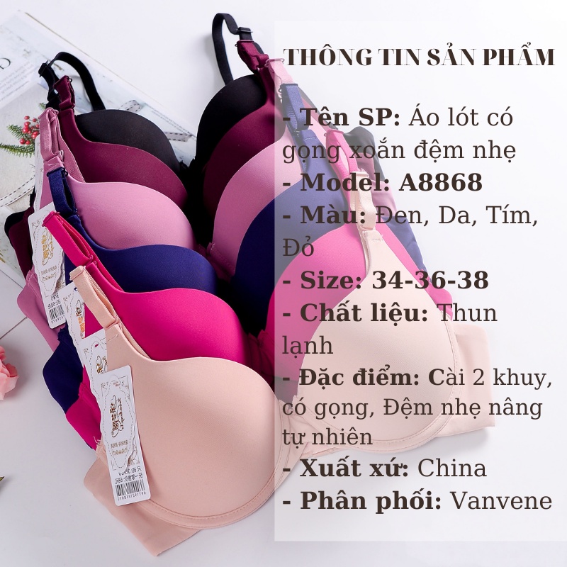 [Mã FAMARAL1 giảm 10K đơn 50K] Áo Lót Có Gọng Đệm Nhẹ Nâng Tự Nhiên Vanvene Cài 2 Khuy Chất Liệu Thun Lạnh A8868 | BigBuy360 - bigbuy360.vn