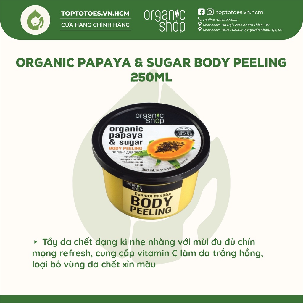 Tẩy da chết cho cơ thể Organic Shop giúp da mềm mướt, bóng khoẻ, sáng mịn