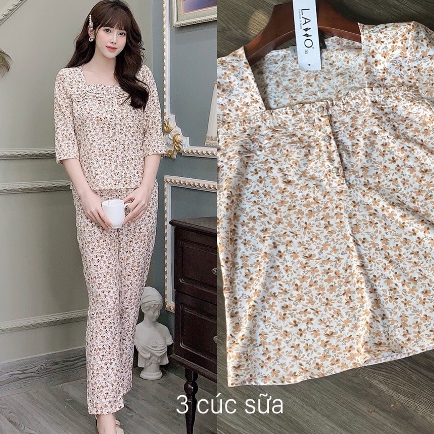 Đồ bộ nữ mặc nhà mùa hè quần lửng vải lụa Hàn siêu mềm, mát –Lencystore – mã AL 3 cúc