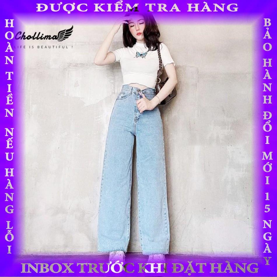 Quần baggy jeans nữ Chollima ống rộng SIMPLE JEAN tua lai dài 101cm QD040 baybay