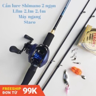 Bộ cần câu lure shimano 2 ngọn 1m8 - 2m1 - 2m4, máy ngang staco kèm phụ kiện