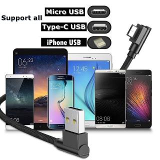 90 Degree Angle Fast Charging USB Cable for  iPhone iPad Andorid Phone