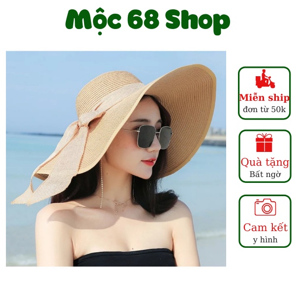 [Ảnh thật] Mũ cói rộng vành, nón cói đi biển nữ vành rộng, gắn nơ nữ tính