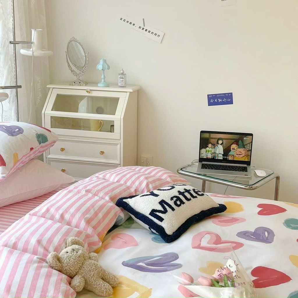 Bộ chăn ga gối Poly Cotton Tim 7 màu love siêu yêu siêu lãng mạn (Tặng vỏ gối ôm) - Miễn phí bo chun