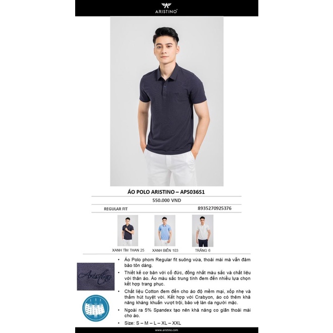 Áo polo nam ARISTINO mềm mại, xốp nhẹ và thấm hút tuyệt vời - APS036S1